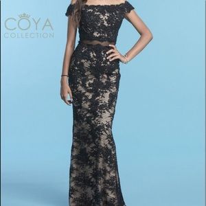 Coya Collection Black Lace/Nude Formal Prom Gown